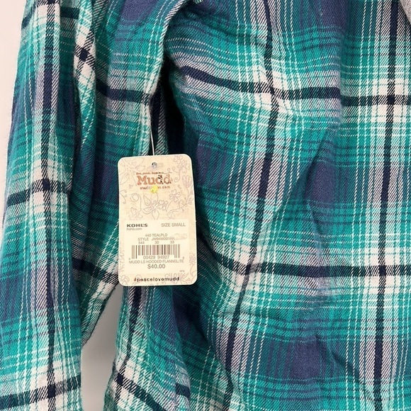 New Mudd green plaid flannel with hood size small - Picture 8 of 11